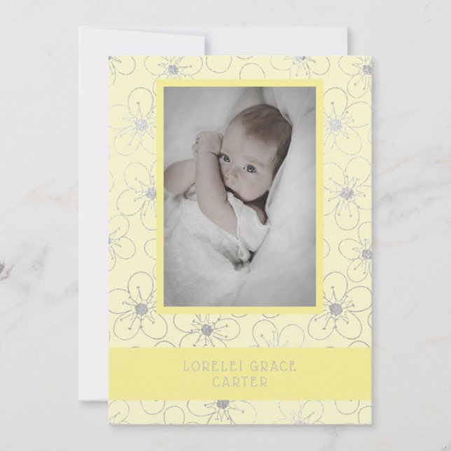 Cartão De Notas Yellow Wildflowers Silver Photo Naming Ceremony (Frente)