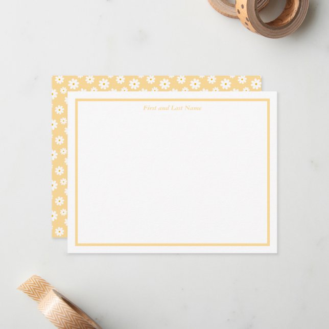 Cartão De Notas Yellow with White Daisy Pattern Note Cards (Frente/Verso In Situ)