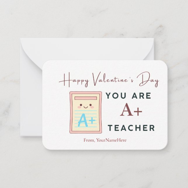 Cartão De Notas You Are an A+ Teacher Valentine Card (Frente)