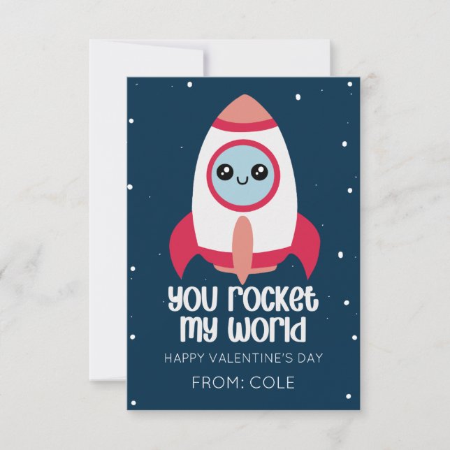 Cartão De Notas You Rocket My World Kids Valentine’s Day Card (Frente)