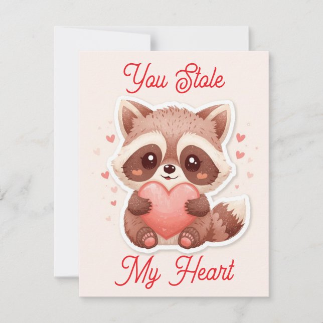 Cartão De Notas You Stole My Heart Raccoon Valentine Card (Frente)