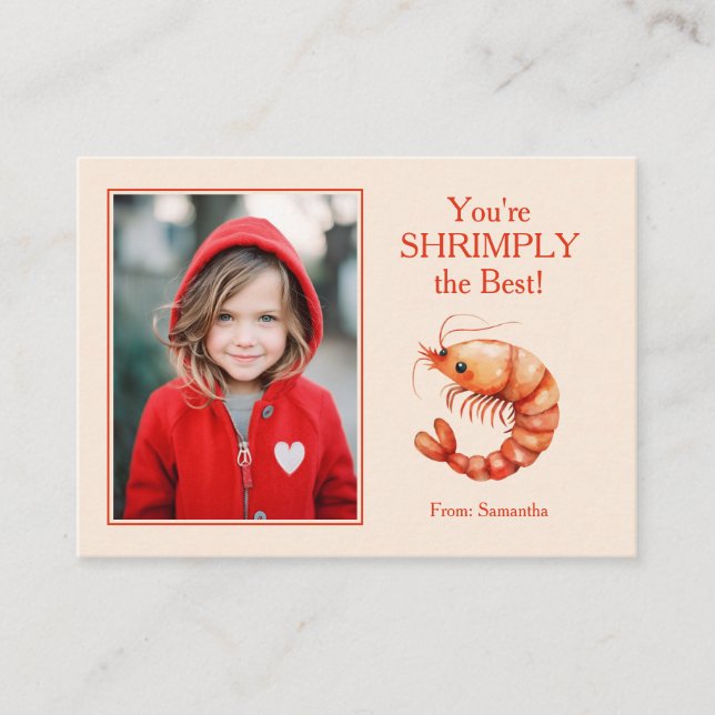 Cartão De Notas You're SHRIMPLY the Best Kids Valentine's (Frente)