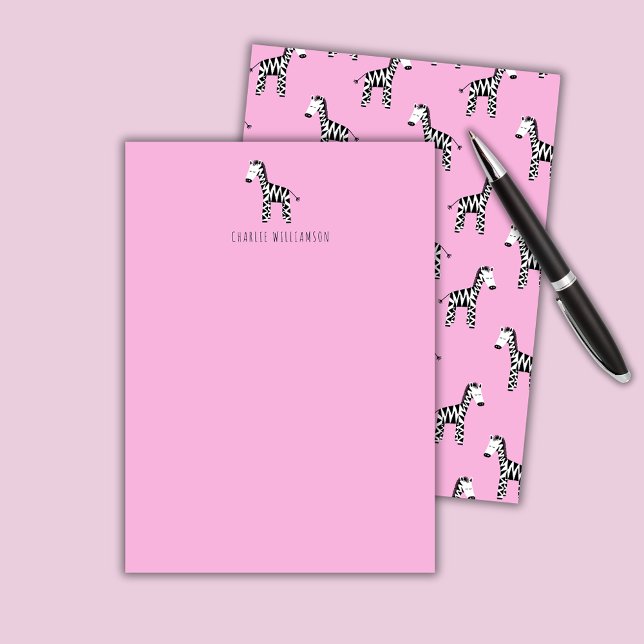 Cartão De Notas Zebra rosa (Pink Zebra personalized notecards)