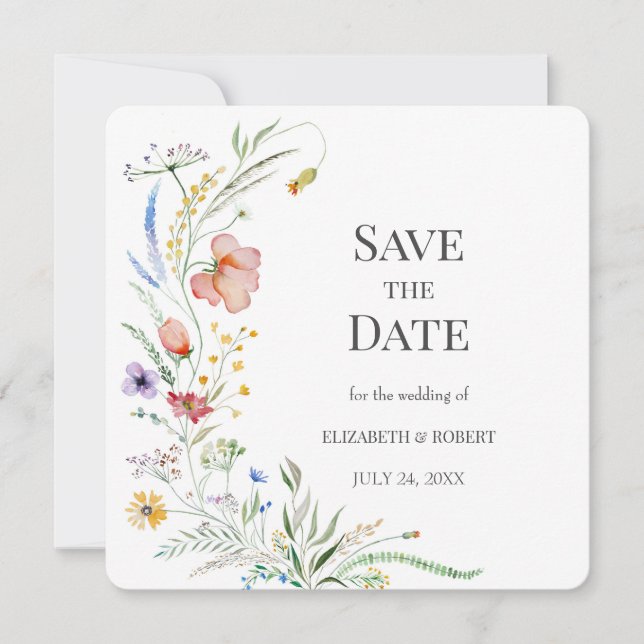 Cartão de Notificação de Boho Aquarela Flores Selv (Frente)