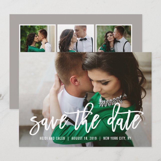 Cartão de Notificação de Data EDITÁVEL Brushed Cha (Frente/Verso)