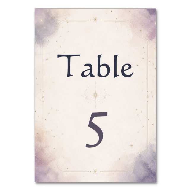Cartão de Número da Mesa de Casamento Celestial (Frente)