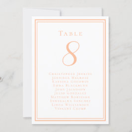 Cartão de Número da Mesa de Casamento com Lista de