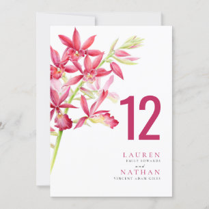 Cartão de número da mesa de casamento da orquídea