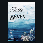 Cartão de Número da Mesa de Casamento do Oceano Ru<br><div class="desc">Este cartão de número da mesa de casamento do rustic ocean é perfeito para o seu casamento de boho da praia. Esta design apresenta uma caligrafia em preto e branco ousada com fundo oceânico que combina com seu casamento de destino na praia ou casamento casual moderno na primavera, verão ou...</div>