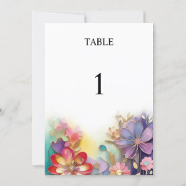 Cartão de número da mesa de casamento floral