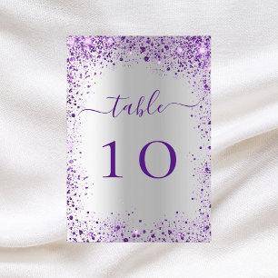 Cartão de número da mesa de casamento violeta de p