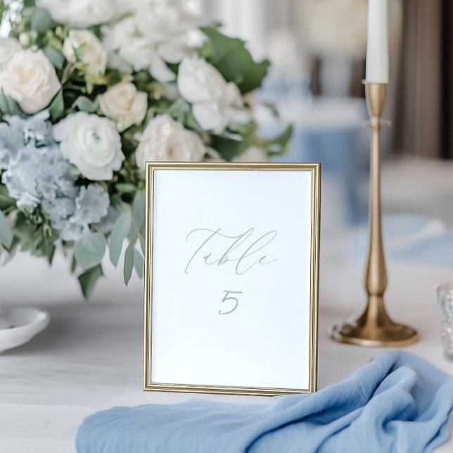Cartão de Número da Tabela de Casamento Azul Branc (White & Dusty Blue Wedding Table Number Card)