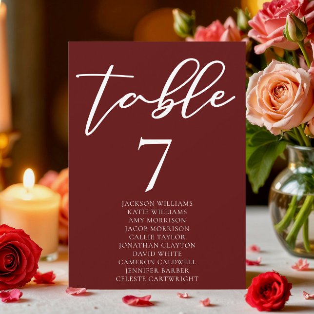 Cartão de Número da Tabela de Casamento Burgundy E (Criador carregado)