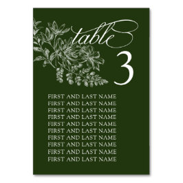 Cartão de Número da Tabela de Casamento Verde e Br