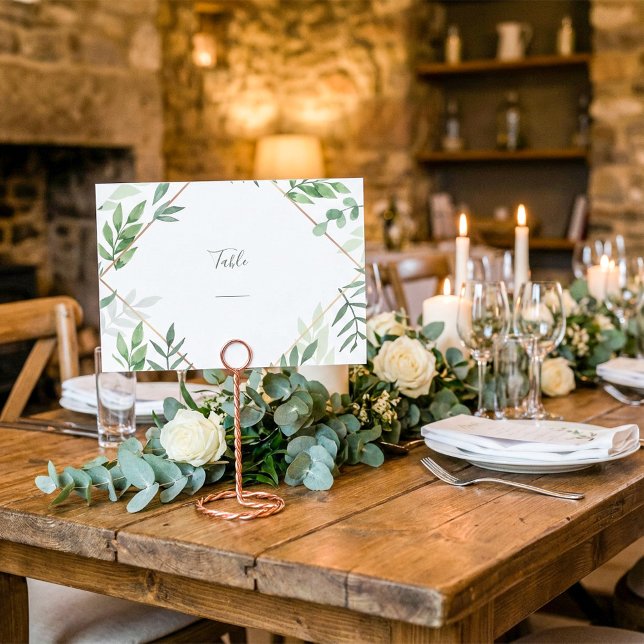 Cartão de número da tabela do Solteiro das folhas  (Pretty green leaves Single table number card.)