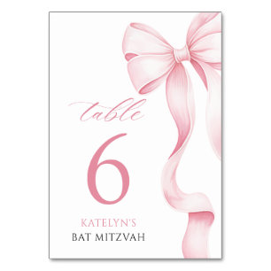 Cartão de Número da Tabela Mitzvah, Bat, Arco Rosa
