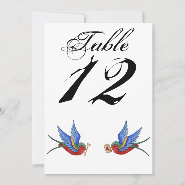 Cartão de Número de Mesa 5x7 Tatuagem Tradicional  (Frente)