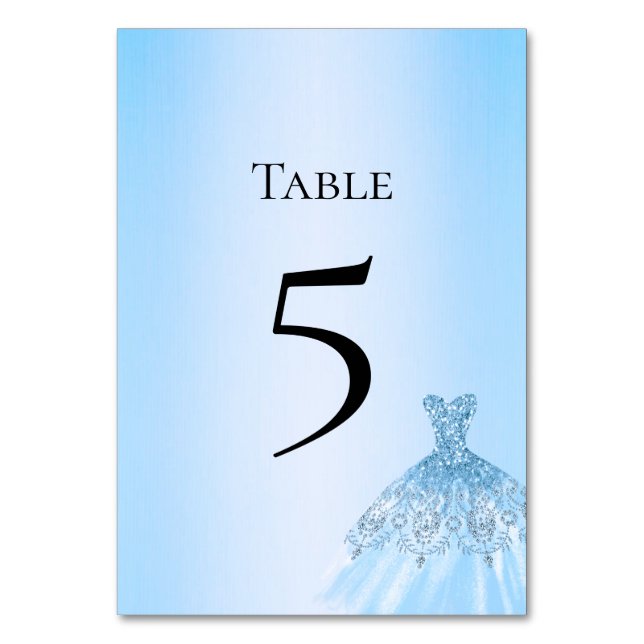 Cartão de Número de Mesa Azul Quinceanera (Frente)