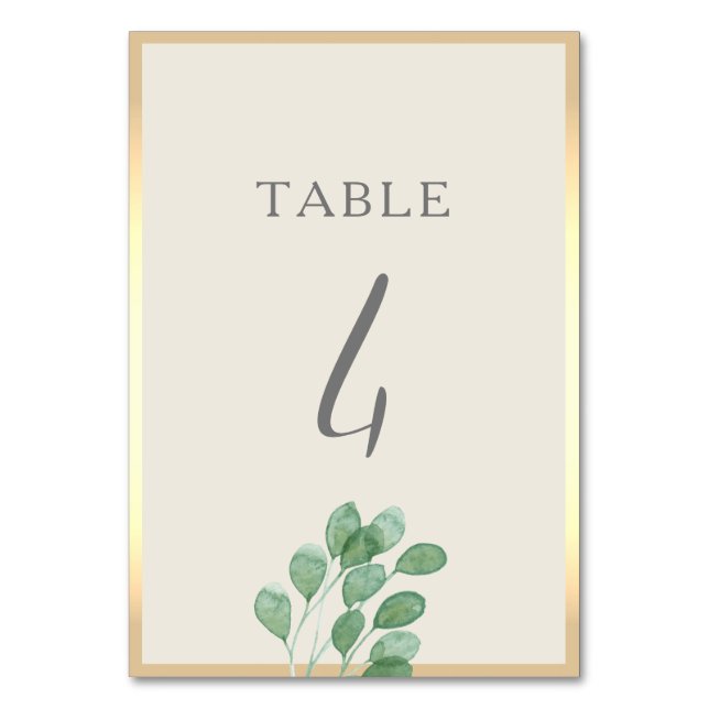 Cartão de Número de Mesa Casamento Verde Dourado (Frente)