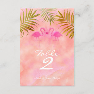 Cartão de Número de Mesa com Flamingos Rosa Aquare
