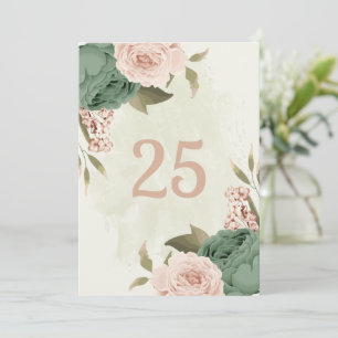 cartão de número de mesa com flores de verde-sage 