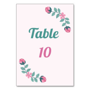 cartão de número de mesa com flores e folhas sonha