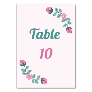 cartão de número de mesa com flores e folhas sonha