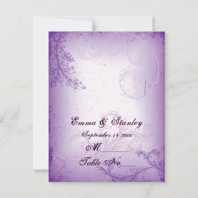 Cartão de número de mesa com folha de rolo lilás v (Frente)
