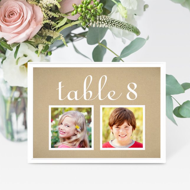 Cartão de Número de Mesa com Foto Infantil Rustic  (Criador carregado)