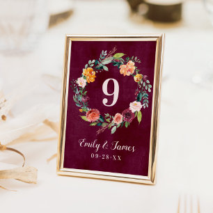 Cartão de Número de Mesa com Grinalda Floral Outon