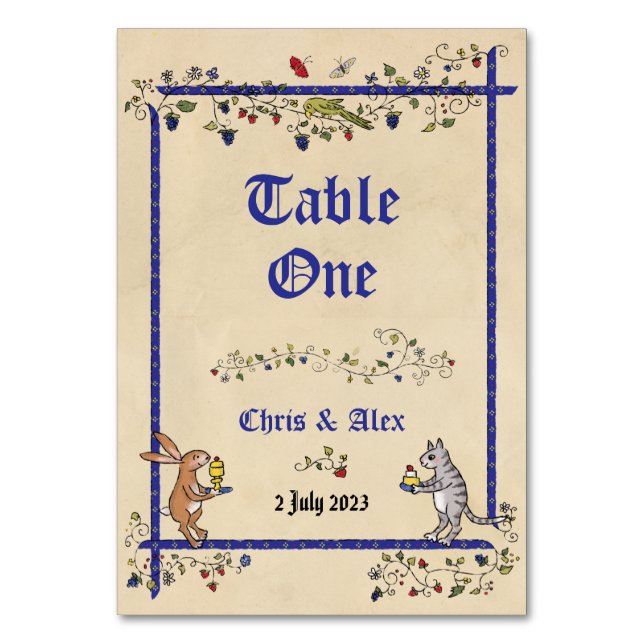 cartão de número de mesa com nome do casal de anim (Frente)