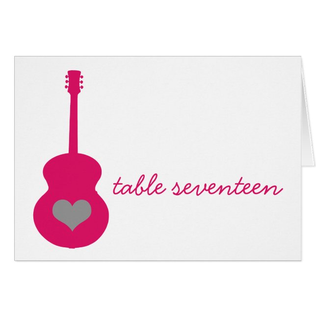 Cartão de Número de Mesa Coração de Guitarra Rosa/ (Frente Horizontal)
