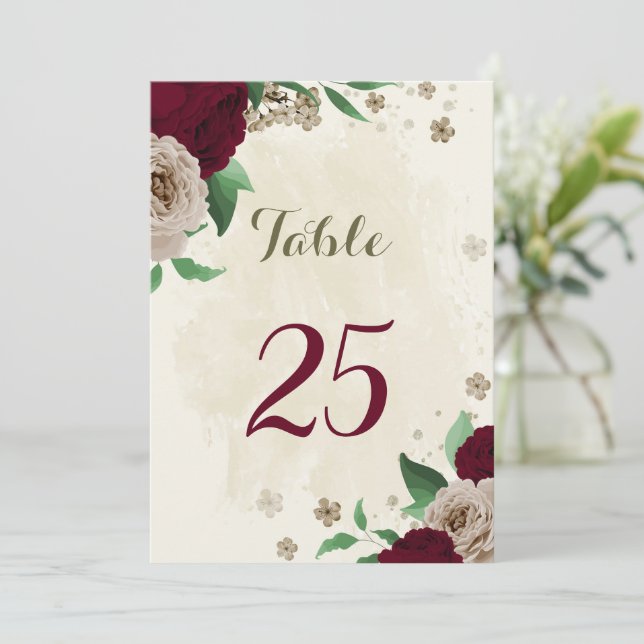 Cartão de número de mesa das flores de champanhe b (Em pé/Frente)