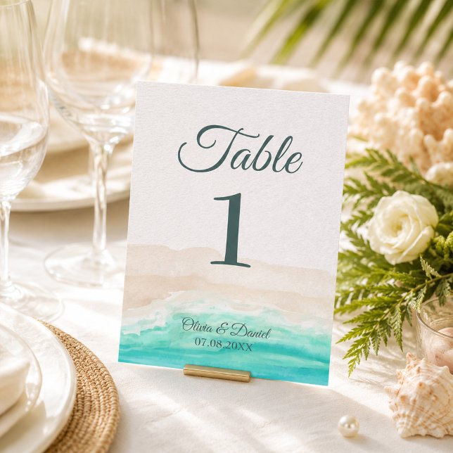 Cartão de Número de Mesa de Casamento Boho Tropica (Boho Tropical Beach Wedding Table Number Card)