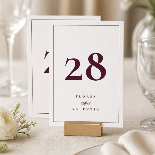 Cartão de Número de Mesa de Casamento Burgundy 5 x (Criador carregado)