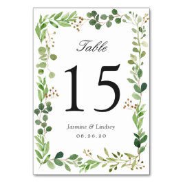 Cartão de Número de Mesa de Casamento com Folhagem