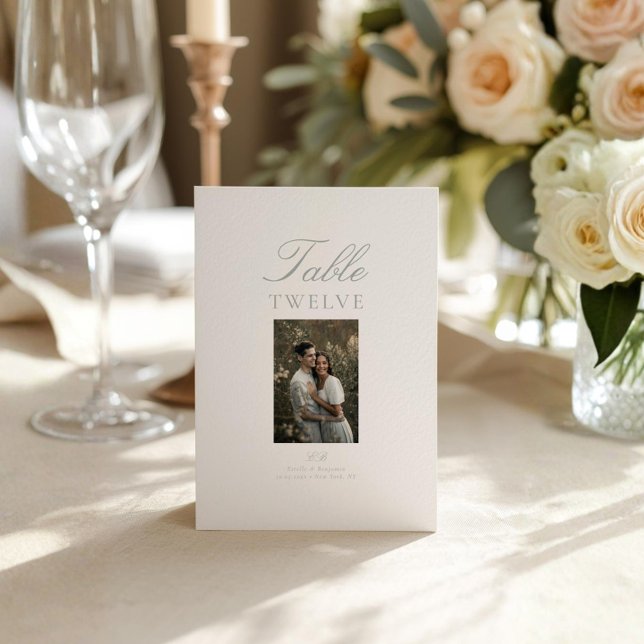 Cartão de Número de Mesa de Casamento com Foto Ele (Criador carregado)