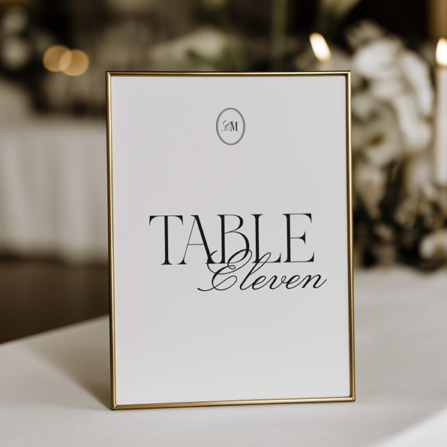 Cartão de Número de Mesa de Casamento com Monogram (Minimalist Monogram Wedding Table Number Card)