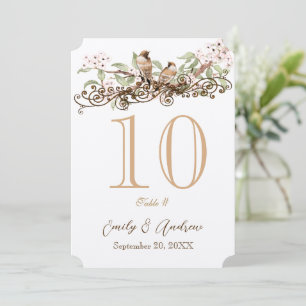 Cartão de Número de Mesa de Casamento de Pássaros
