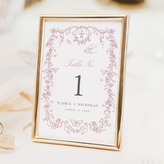 Cartão de Número de Mesa de Casamento em Rosa Toil