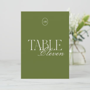 Cartão de Número de Mesa de Casamento em Verde Oli