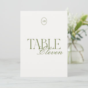 Cartão de Número de Mesa de Casamento em Verde Oli