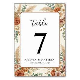 Cartão de Número de Mesa de Casamento Floral Boho 