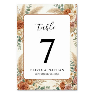 Cartão de Número de Mesa de Casamento Floral Boho