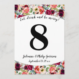 Cartão de Número de Mesa de Casamento Floral Jardi