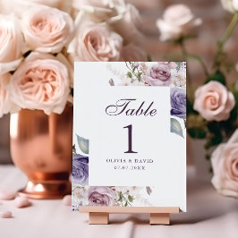 Cartão de Número de Mesa de Casamento Floral Lilás