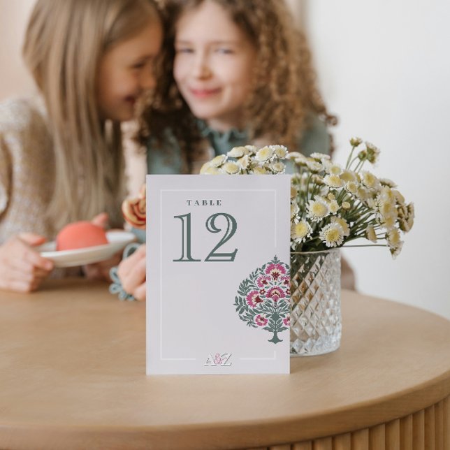 Cartão de Número de Mesa de Casamento Floral Mogol (Criador carregado)