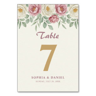 Cartão de Número de Mesa de Casamento Floral Peôni