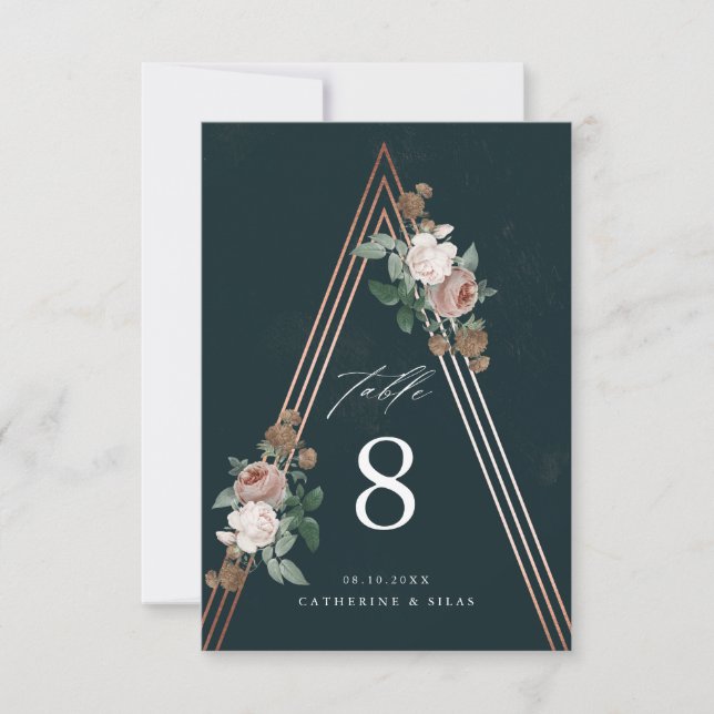 Cartão de número de mesa de casamento floral pirâm (Frente)