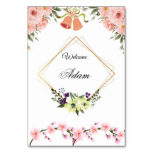 Cartão de Número de Mesa de Casamento Floral Rosa